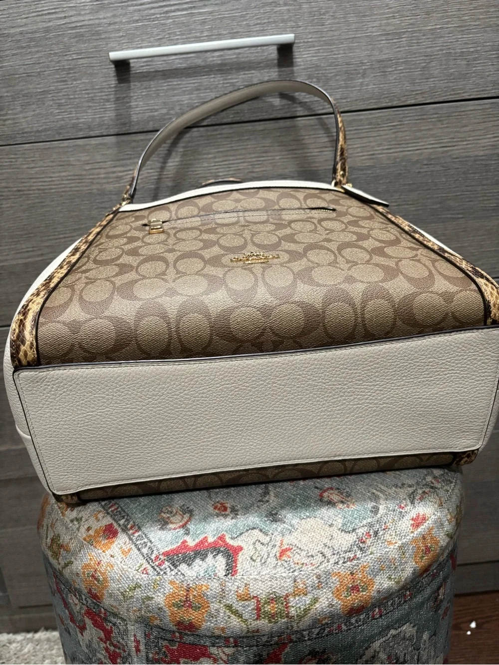 NWT Coach Kristy Shoulder Bag in Signature Canvas w/ Snake Trim (C7332)